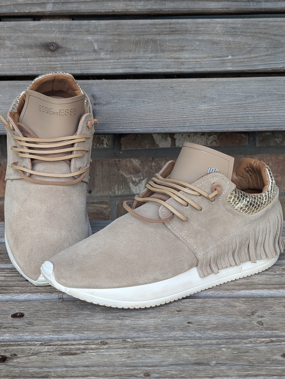 Beige Suede Fringe Ankle Sneakers - Women's Casual Booties